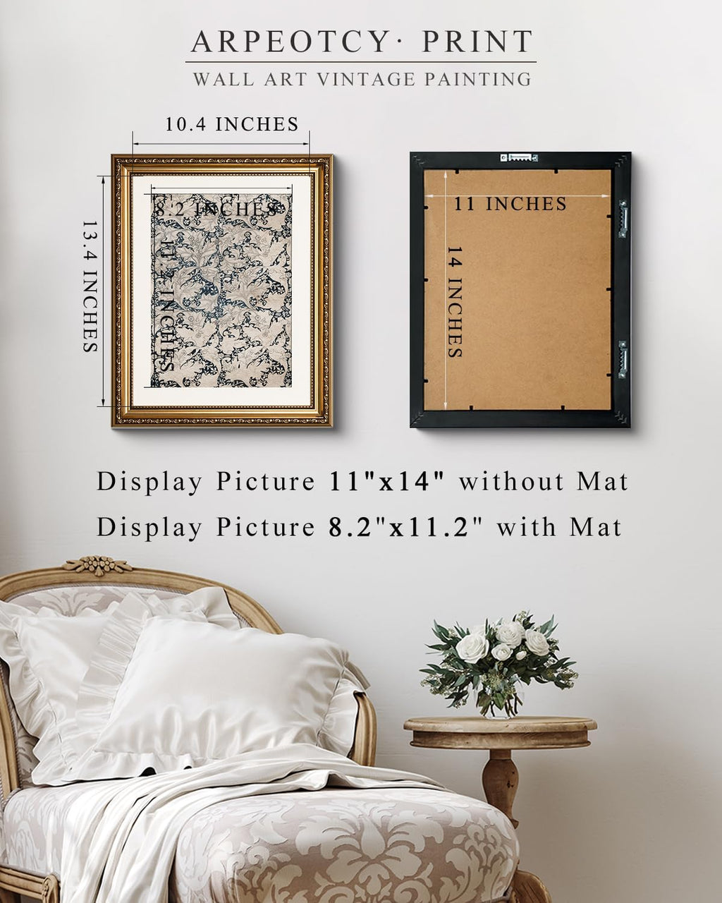 VIYYIEA Gold Framed Floral Canvas Print - Romantic Botanical Wall Art for Home Decor | 13x16in
