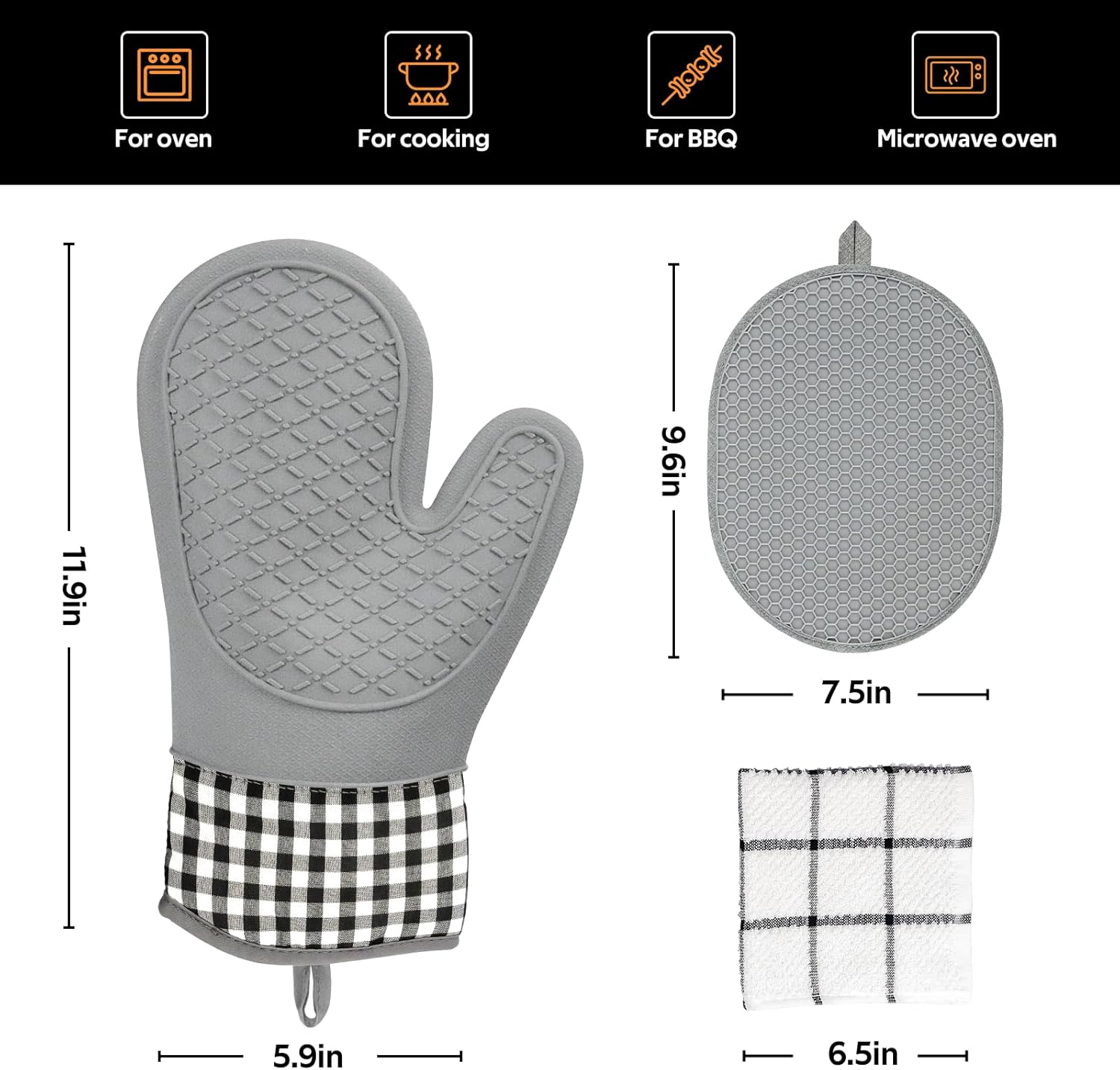 Skiennix Silicone Oven Mitts Set - Heat Resistant 4-Piece Kitchen Bakeware with Pot Holders & Hot Pads