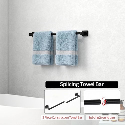 MKO Towel Bar - 24" Black Hand Towel Holder Rod | Wall-Mounted Metal Bathroom Rack, 2 Pack