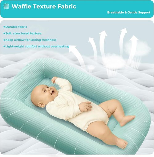 Baby Lounger - Adjustable Infant Nest for Newborns 0-24 Months | Breathable Fabric & 3D Support, Blue