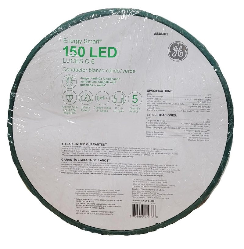 150 LED C6 String Lights on Spool - Warm White/Green Wire