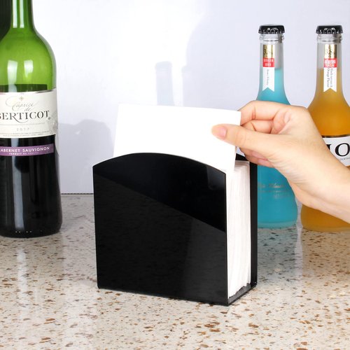 Yes!Fresh Napkin Holder Simplicity Black 2 Pack Set,Mess-Free Space Saver Upright Windproof Napkin Holders for Kitchen,Home Décor Acrylic Tissue Dispenser for Dinner Kitchen (Black 2Pack)