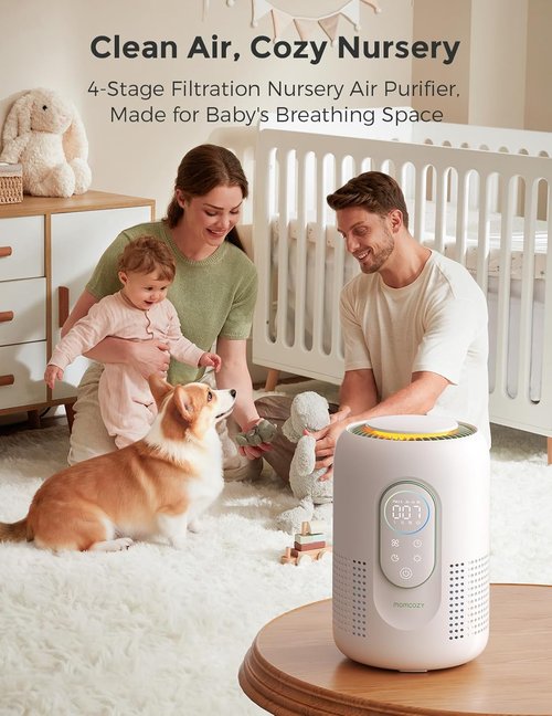 Momcozy Air Purifier - 4-in-1 HEPA Filter for Baby & Nursery | Quiet 21 dB Sleep Mode, Dimmable Night Light