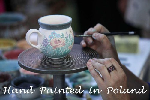 Polmedia Polish Pottery Pasta Bowl 8-inch - Blue Poppies Pattern Handmade in Boleslawiec Poland by Ceramika Artystyczna + Certificate of Authenticity