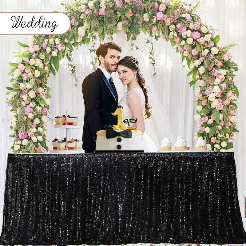 Poise3EHome 14ft Sequin Table Skirt, Rose Gold Table Skirt for Rectangle/Round/Square Tables for Party Wedding Birthday Christmas
