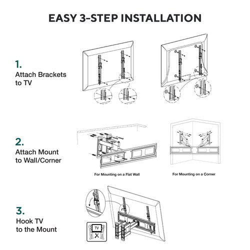 onn. Corner TV Wall Mount for 37" to 70" TV's, up to 90° Swivel and 10° Tilting
