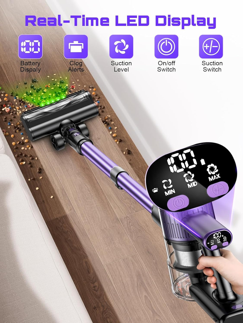 OIRFND Cordless Vacuum Cleaner - 10-in-1 Lightweight Stick Vacuum with Powerful Suction & LED Light | Ideal for Home & Carpets