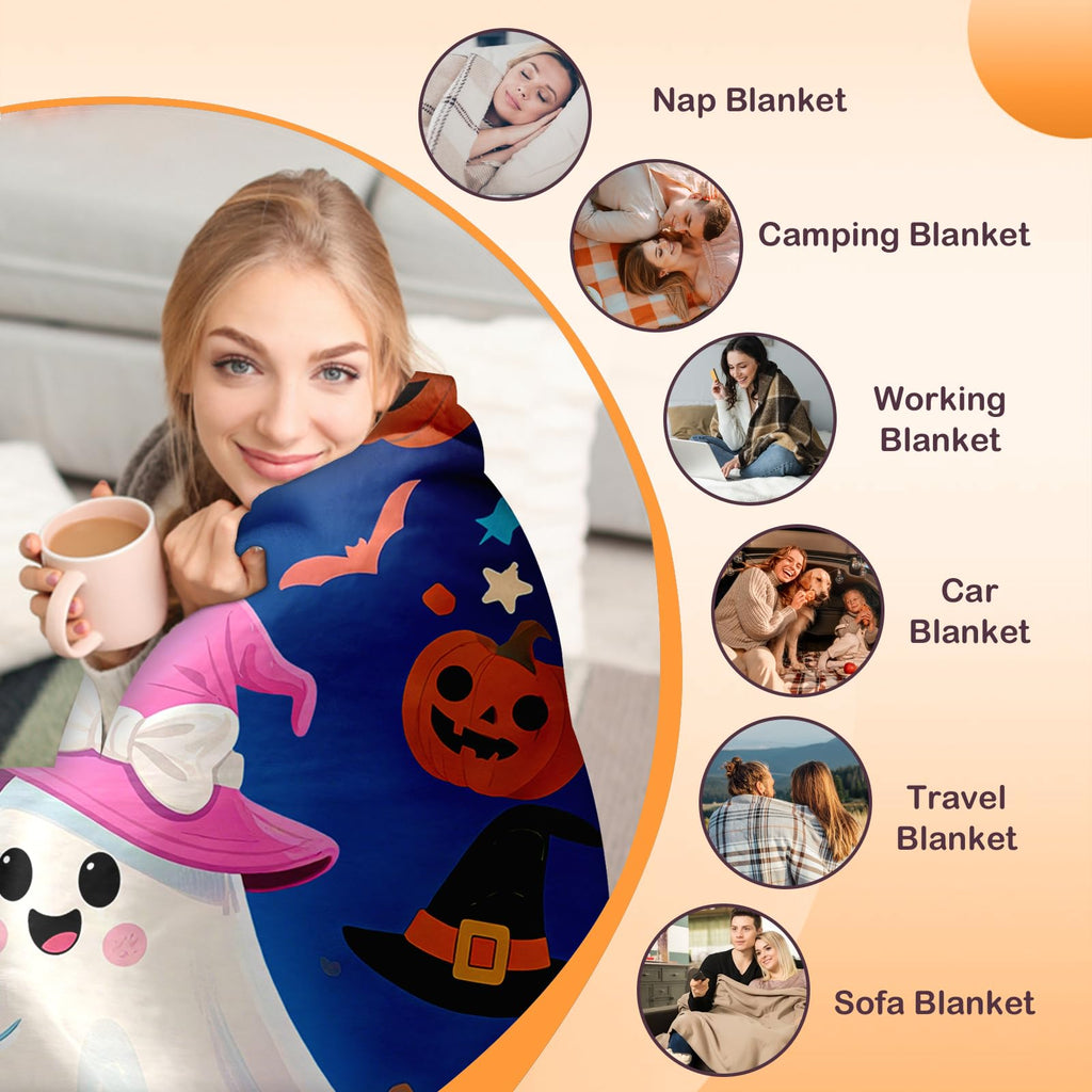 Christmas Ghost Gifts for Women Men, Ghosted Blankets and Throws, Anniversary Day Gifts for Husband Wife, Christmas Party Decorations, Soft Flannel Pumpkin Horror Blanket for Bed Couch 50" X 60"