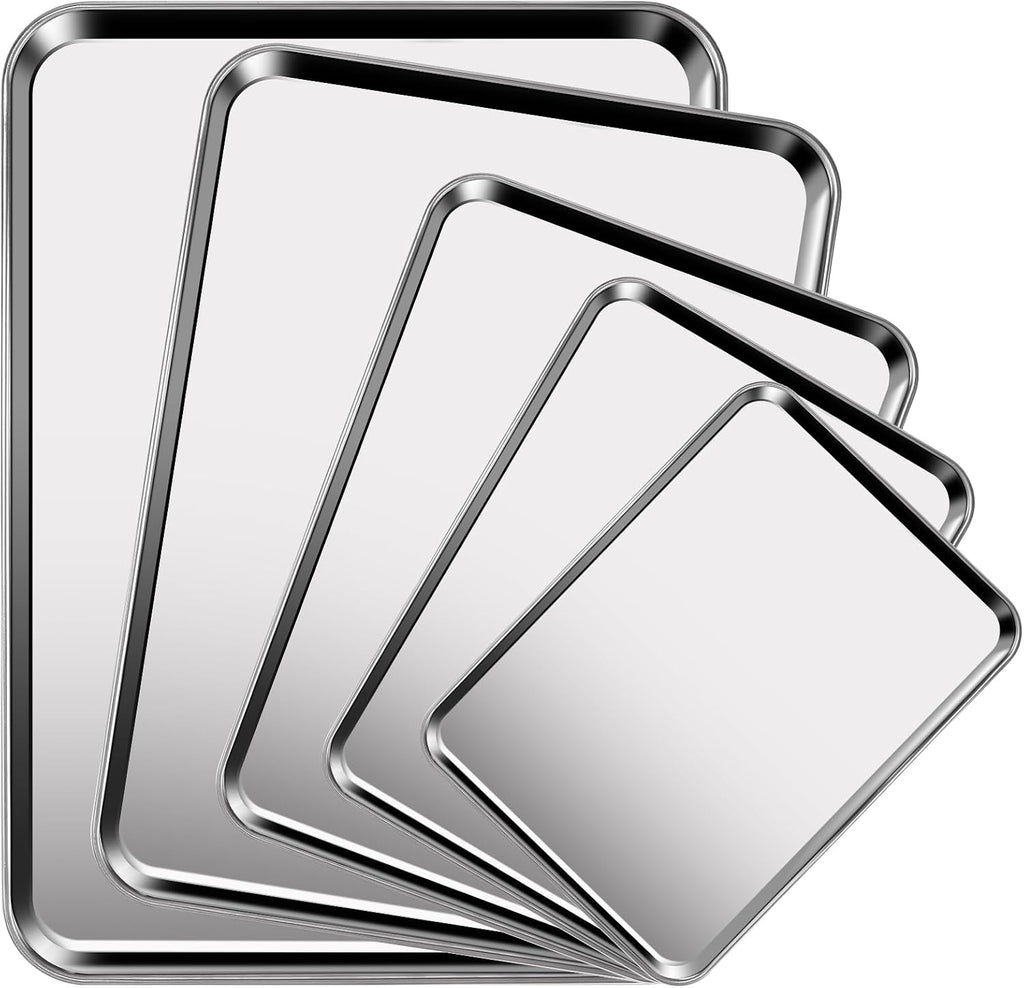 Skiennix Baking Sheet Set - Heavy Duty Stainless Steel Cookie Pans | Non-Toxic, Easy Clean, 5 Sizes (9-18 Inch)