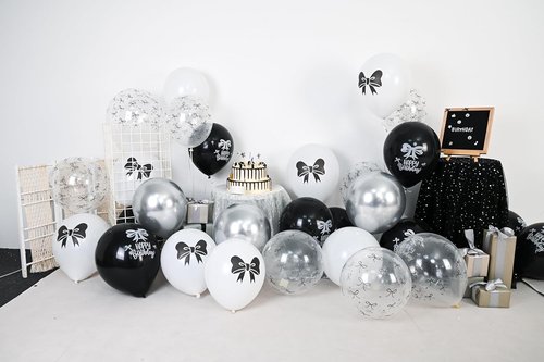 Black Bow Balloons - 30 Pcs 12-Inch Black & White Balloons for Bachelorette & Bridal Party Decor