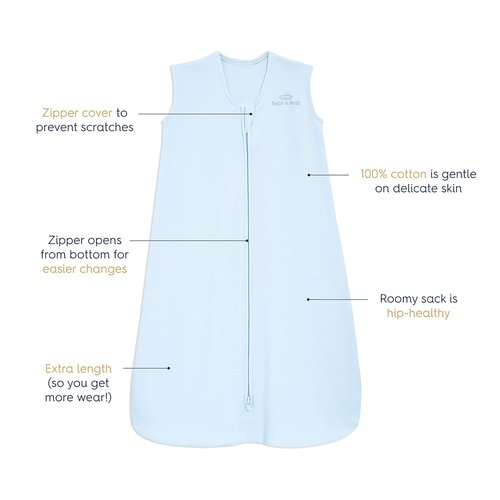 HALO SleepSack | 100% Cotton Wearable Blanket for Swaddling | TOG 0.5 | Baby Blue, Medium (6-12 Months)