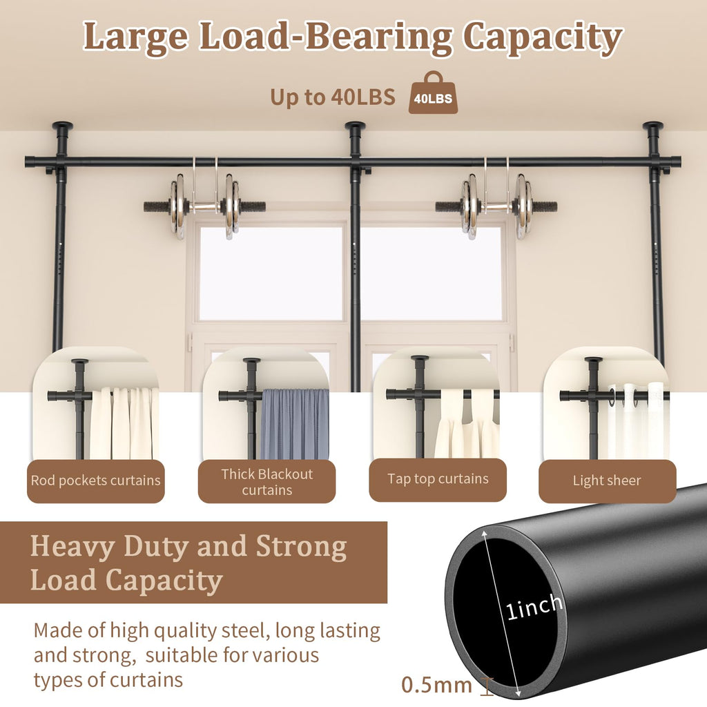 Room Divider No Drilling Curtain Rod Wall Divider for Room Separation, 4-10ft(H) 28-114inch(W) Adjustable, Heavy Duty Partition Space Separator Freestanding Tension Curtain Stand, Black