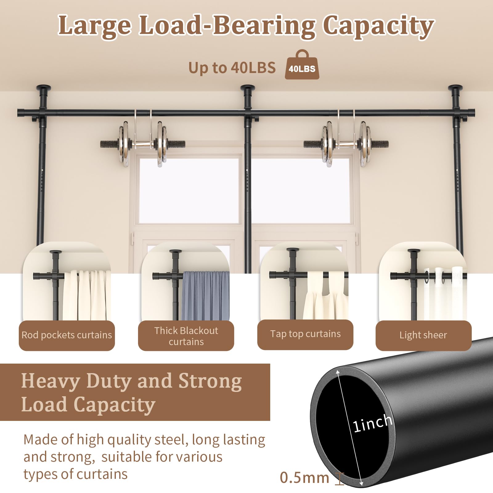 Room Divider No Drilling Curtain Rod Wall Divider for Room Separation, 4-10ft(H) 28-114inch(W) Adjustable, Heavy Duty Partition Space Separator Freestanding Tension Curtain Stand, Black