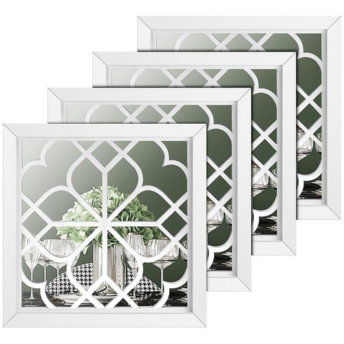 Tatuo 4 Pcs Mirrors Square Wall Mirror, Gorgeous Rustic Farmhouse Accent Mirror, Rustic for Bathroom Renovation Bedrooms Living Rooms, 12 x 12 Inch(Pure White)