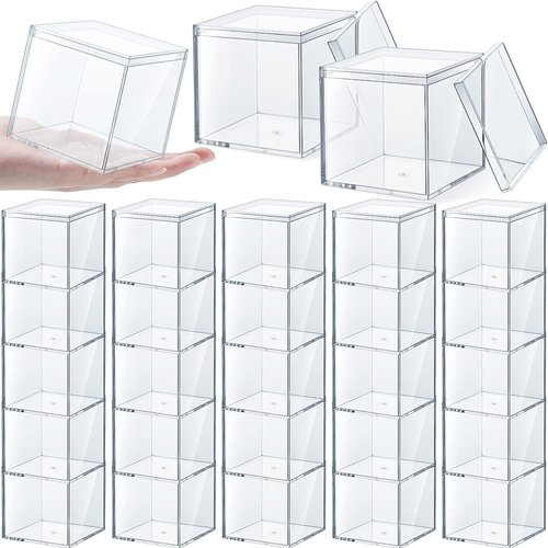 Yulejo 30pcs Sturdy Acrylic Storage Boxes, Clear Plastic Square Cube Containers with Lid, 3.3 x 3.3 x 3.3 Inch, for Candy, Jewelry, Organizer, Storage Boxes