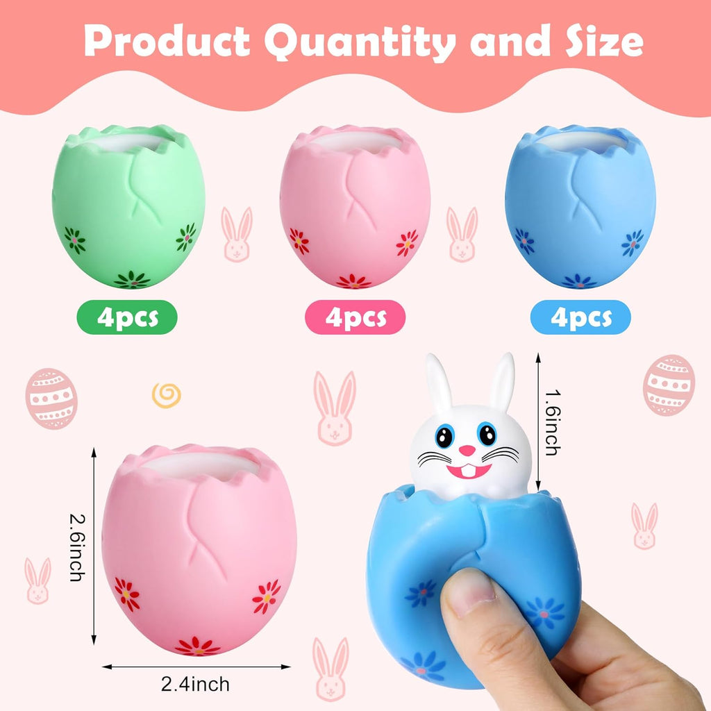 RunNico 12 Pack Easter Eggs - Cute Bunny Stress Relief Squishies | Fidget Toys for Anxiety & Parties