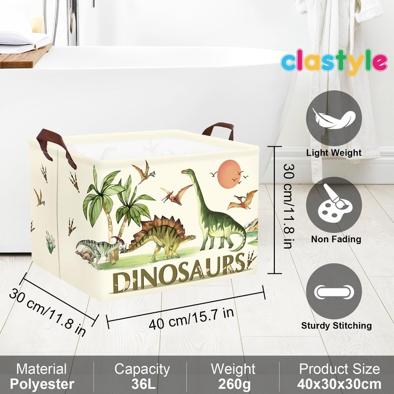 Clastyle Large Dinosaur Kid Storage Basket Baby Laundry Hamper Palm Tree Boy Gift Toy Box Collapsible Clothes Organizer Nursery Bin for Bedroom, Pterosaur, 40*30*30 cm