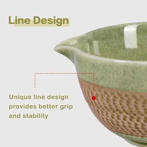 Matcha Bowl - 500 ml Ceramic Mixing Bowl with Spout | Japanese Chawan for Matcha, Salad, Soup & More