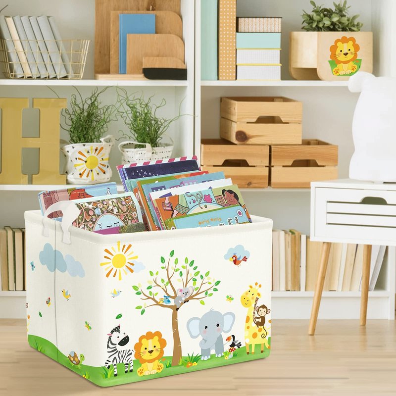 Clastyle Safari Animal Tree Baby Nursery Basket Rectangle Bedroom Forest Elephant Giraffe Shelf Basket Jungle Monkey Lion Clothes Toy Book Storage Bin