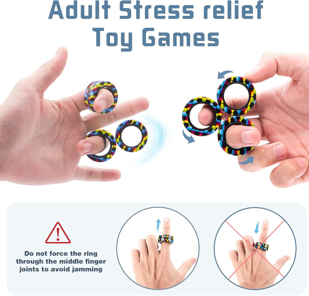 Skiennix Magnetic Fidget Rings Set - Anxiety Relief Therapy Toys | 3-Piece Spinner Pack for All Ages