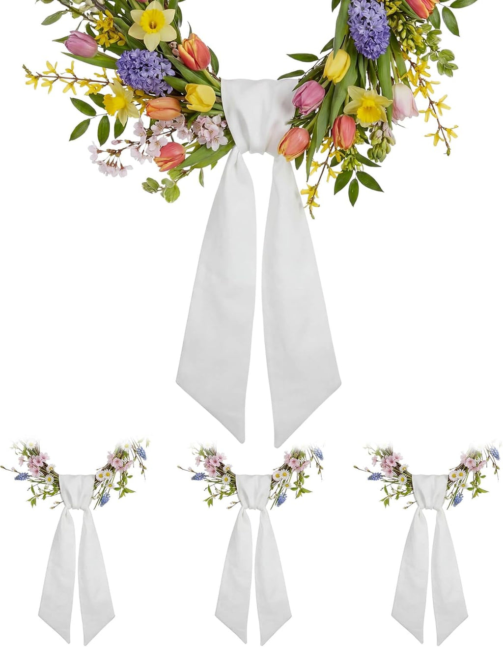 White Wreath Sash 4 Pack - 55 x 5 Inch Blank Linen-Look Ribbon for Embroidery & Monogram | Farmhouse Wedding Decor