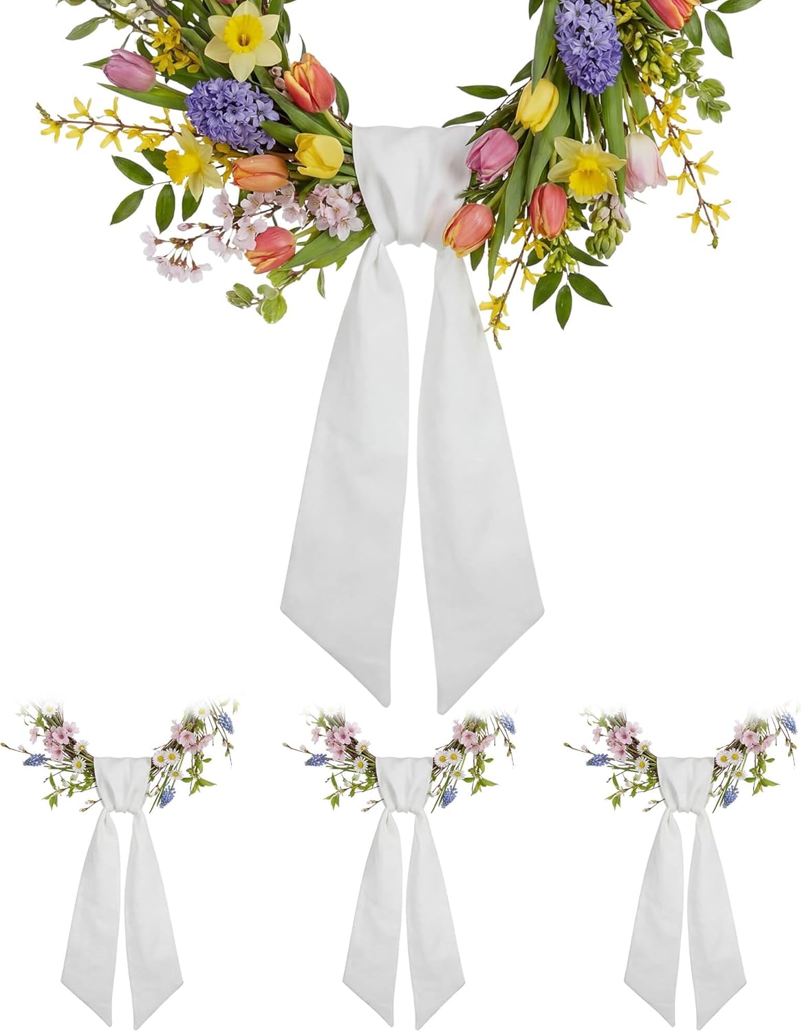 White Wreath Sash 4 Pack - 55 x 5 Inch Blank Linen-Look Ribbon for Embroidery & Monogram | Farmhouse Wedding Decor