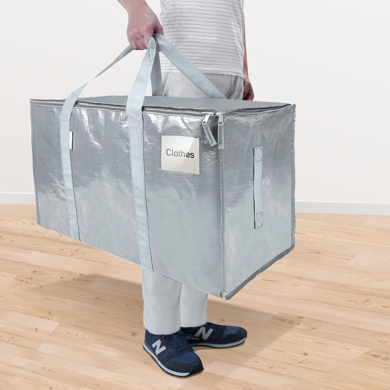 TICONN Extra Large Heavy-Duty Moving Bags - Durable Storage with Zippers & Handles | 2 Pack, Light Grey