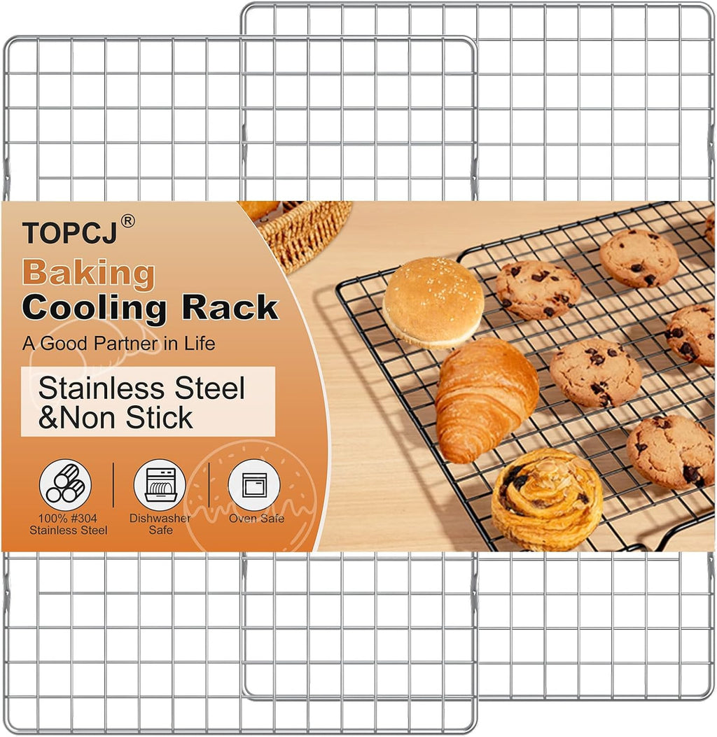 TOPCJ Cooling Rack - 2PCS Heavy Duty Stainless Steel Baking Rack | 10”x15” Non-Stick Grilling & Roasting
