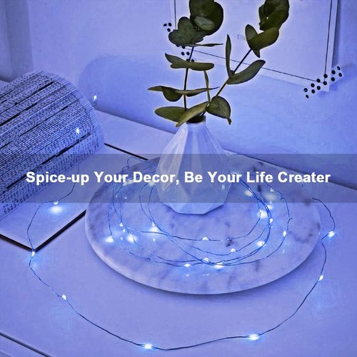 Ariceleo LED Fairy Lights - Battery Operated Mini Copper Wire String Lights | 5m/16ft Blue for Bedroom & Parties