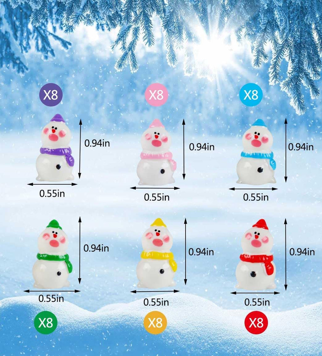 Skiennix Mini Snowman Figurines - 48pcs Christmas Resin Decorations with Top Hat for DIY Party Decor