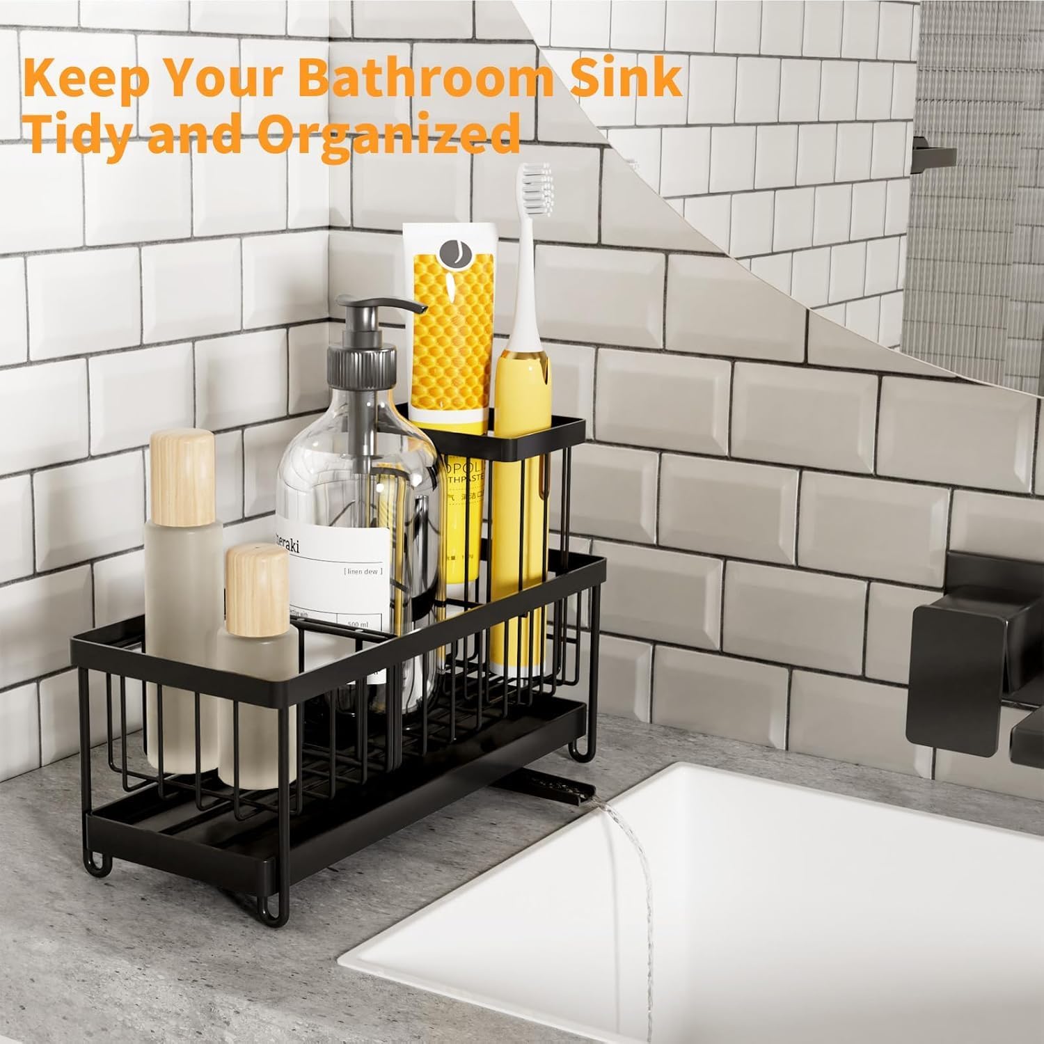 Skiennix Sponge Holder - Auto Draining Sink Caddy Organizer with Brush Holder | Stainless Steel Kitchen Accessory
