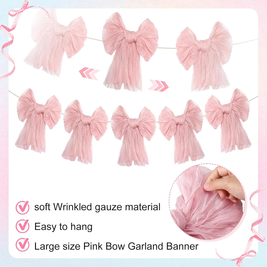 VitalCozy Pink Bow Garland Banner - Charming Decorations for Coquette Birthday & Baby Showers