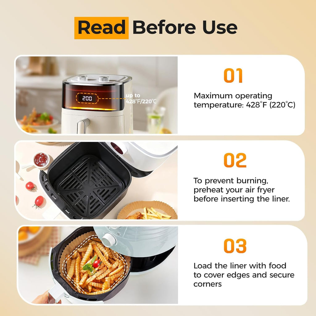Vailnd Air Fryer Liners - 305 PCS Unbleached Disposable Paper Liners | 8" Square for 5-8 QT Air Fryers