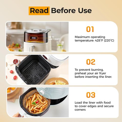 Air Fryer Paper Liners - 100 Pcs Non-Stick Parchment Paper for 8” Air Fryer & Microwave Use