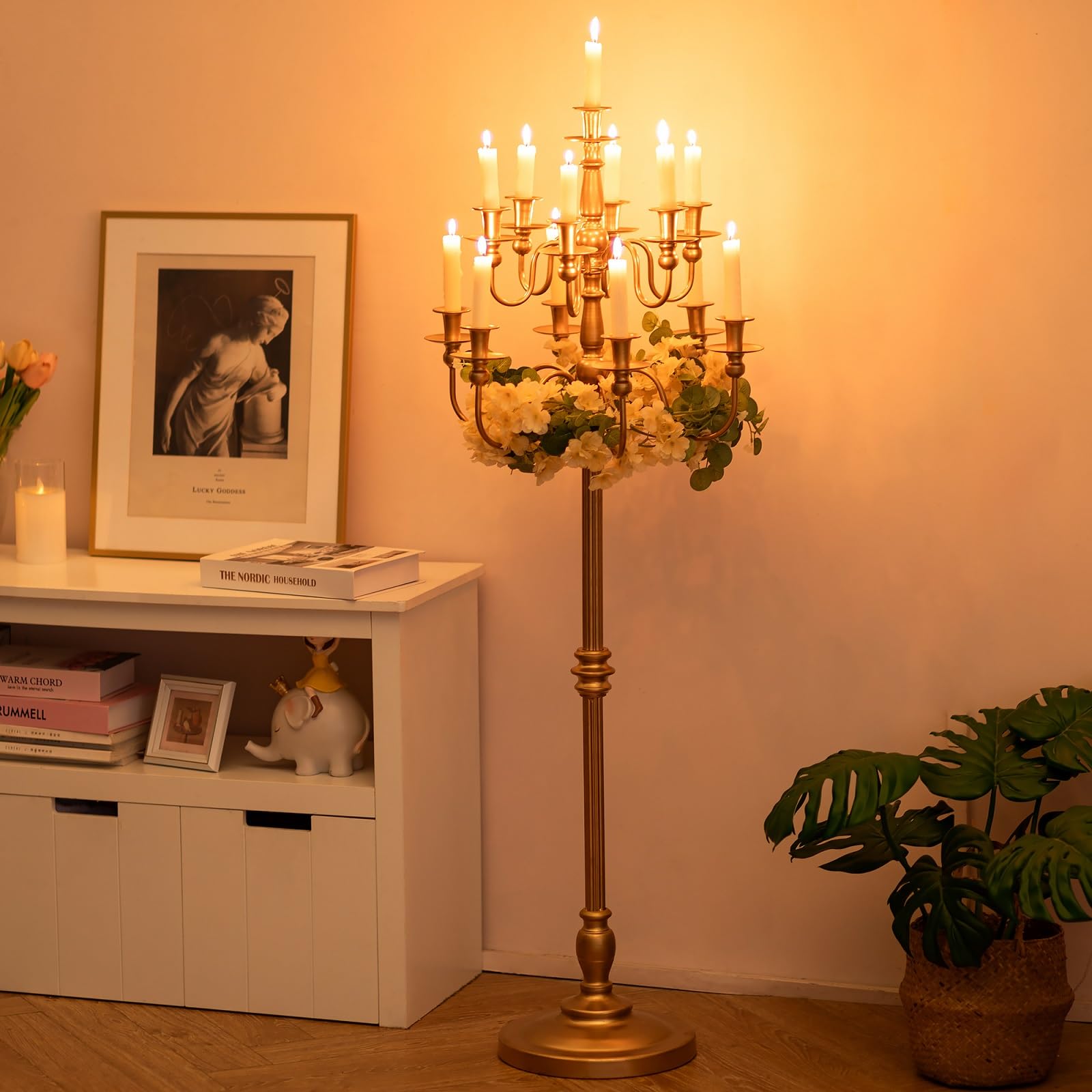 Sziqiqi Candelabra Candle Holder for Wedding: 51in Tall Candelabra 13 Branches Gold Candle Holders for Candlesticks Wedding Centerpiece Table Decorations