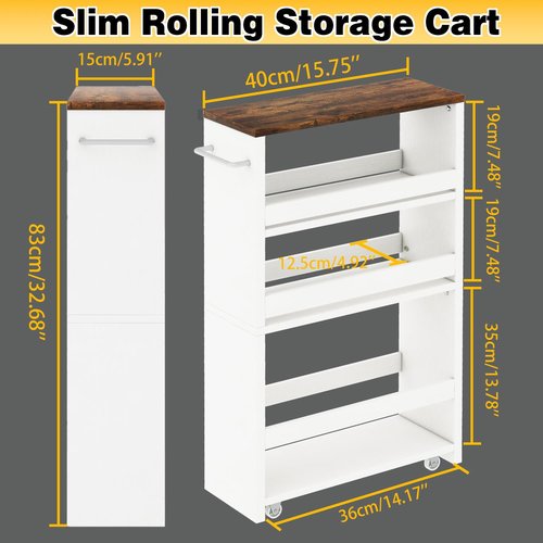 IBUYKE Slim Storage Cart 5.9" W, Rolling Organizer Trolley for Small Spaces, 4-Tier Laundry Cart with Handle, Slide Out Utility Cart for Kitchen, Living Room, Laundry,Narrow Places,White WST005W