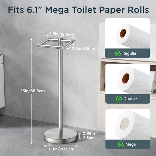 FORIOUS Toilet Paper Holder - Rustproof Stainless Steel Double Post Design | Pivoting Brushed Nickel Finish