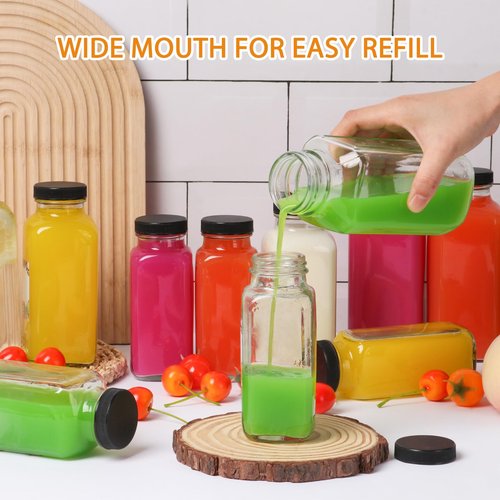AuroTrends 12 oz Glass Bottles with Lids 6Pack, 360ml Glass Bottles for Juicing, Water, Kombucha - Portable Juicing Bottles Reusable for Juice/Coffee/Milk/Kombucha Storage