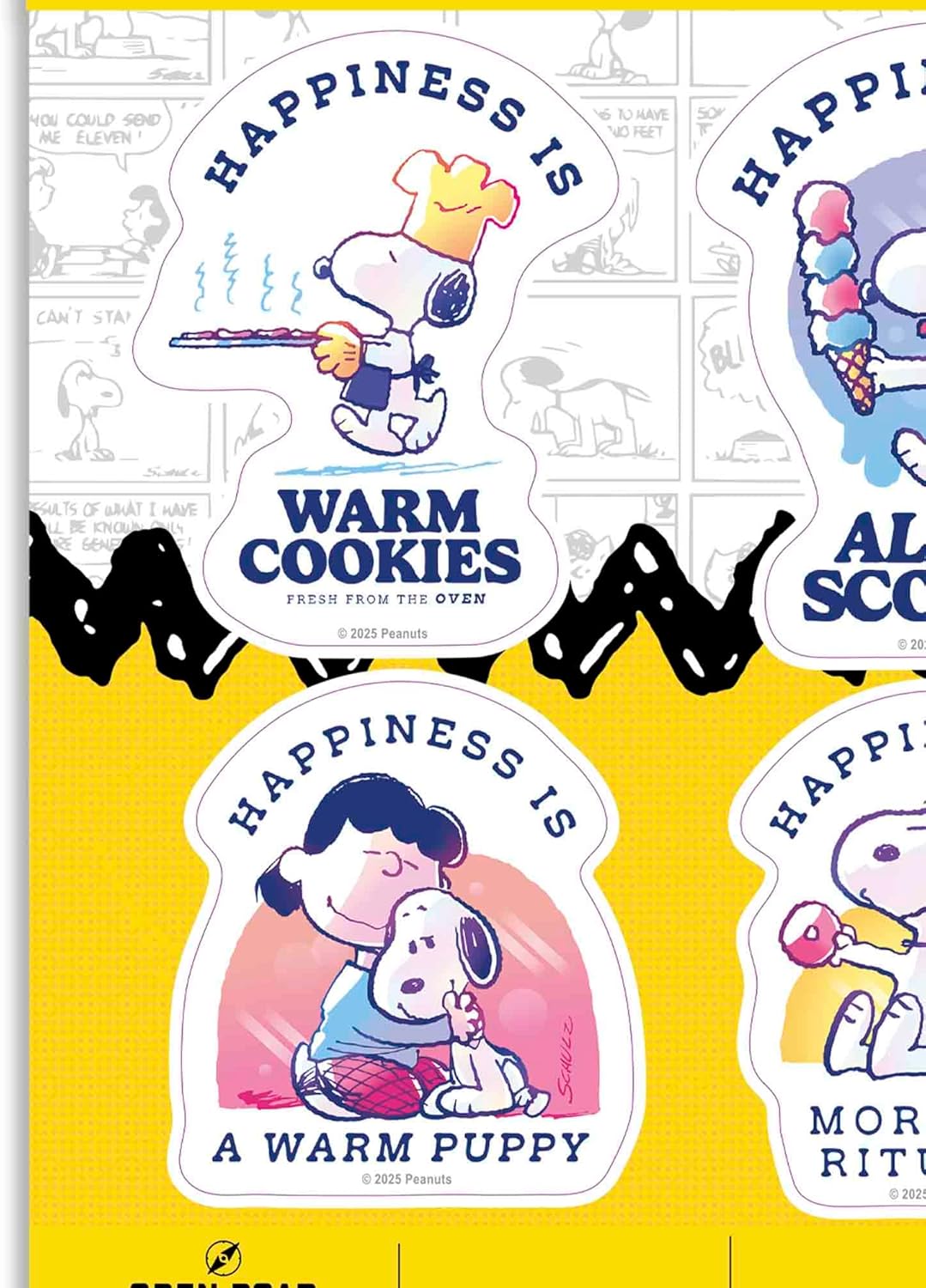 Peanuts Happiness Adhesive Vinyl Decals - Heartwarming Snoopy and Friends Sticker Set, 4 Count