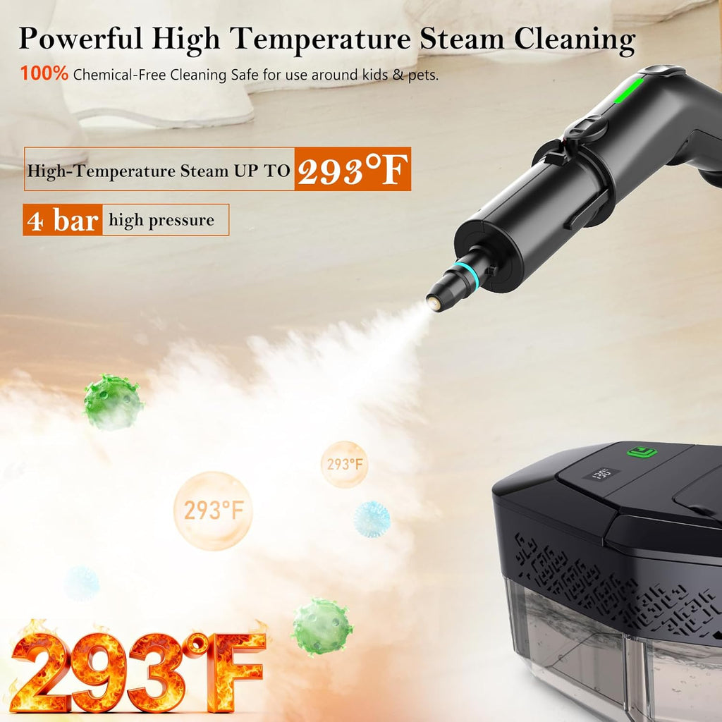 Skiennix Handheld Steam Cleaner - 3-Level Adjustable Handle, 15s Heat-Up, 1.8L Tank, 12 Accessories