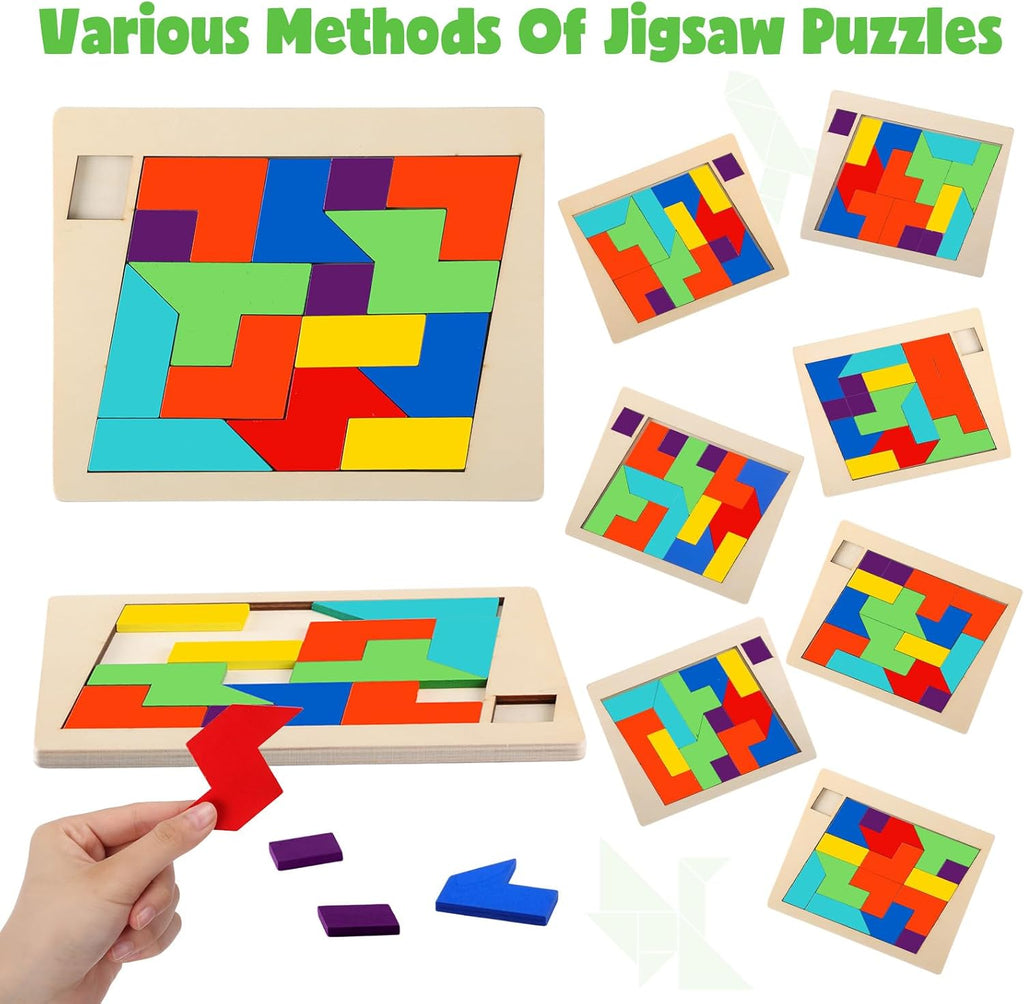 Yunsailing Large Hexagon Tangram Puzzle Set - 3 Wooden Brain Teasers for Adults | Classic Geometric Challenge