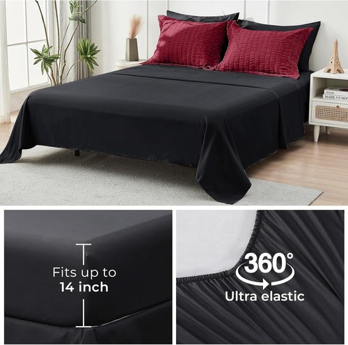 HYMOKEGE King Size Comforter Set - Red & Black Seersucker 7-Piece Luxury Bedding | All-Season Bed in a Bag