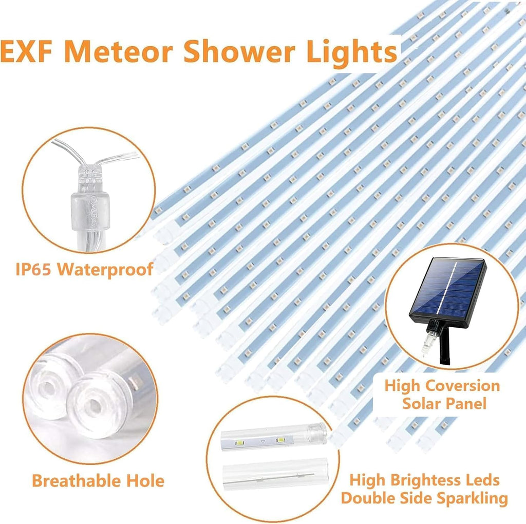 Skiennix 4th of July Decorations - USA 250th Anniversary Solar Meteor Shower Lights | 18 Tubes, 432 LEDs, Waterproof