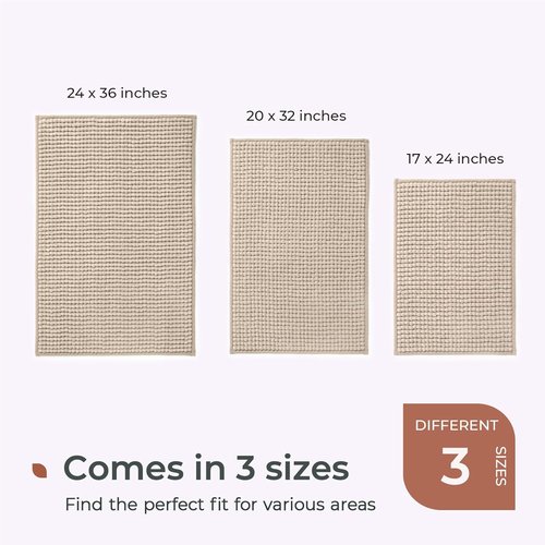 FRESHMINT Thick Chunky Chenille Bathroom Rug - Soft Non-Slip Bath Mat | 17"x24", Beige, Washable