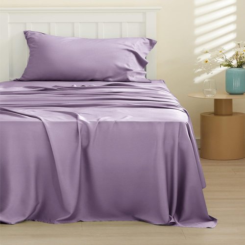 Bedsure Cooling Twin XL Sheets - Breathable Rayon from Bamboo | Soft, Deep Pocket Up to 16 Inches, Lilac