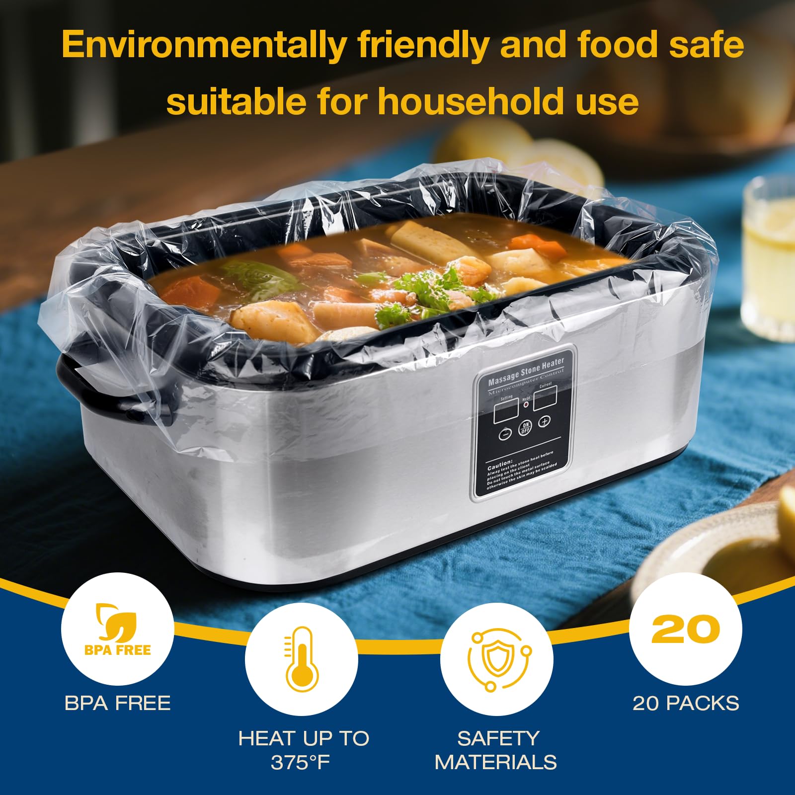 XSTWVM Electric Roaster Liners 34x18 Inch, 20 Count Disposable Roaster Liners Fits 16-22 Qt Roasters, Roaster Pan Oven Liners Plastic Cooking Bags for Instant Cleanup