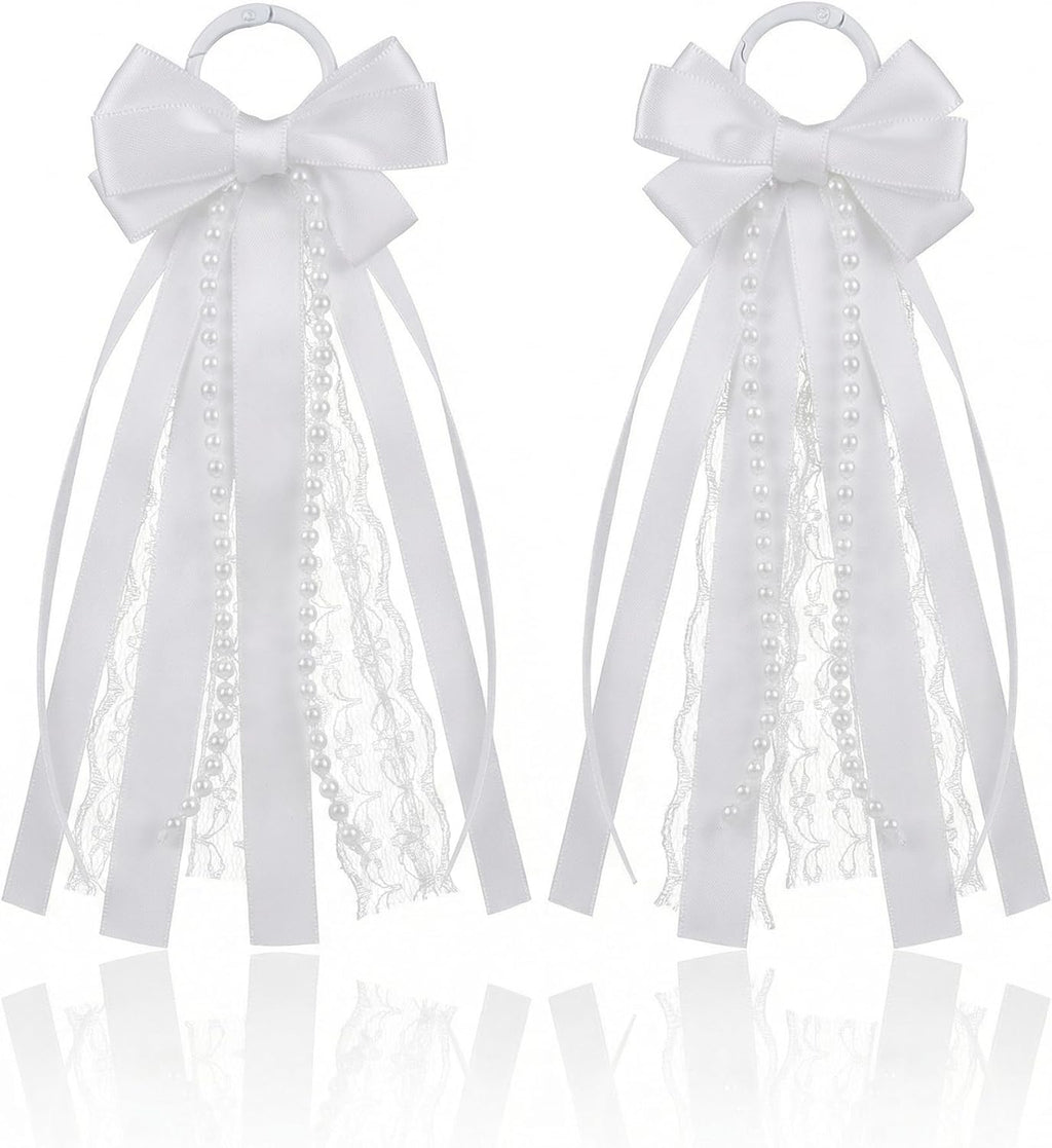Skiennix White Boot Bows | Satin Ribbon Cowboy Shoe Accessories for Women - 2 Pcs Set
