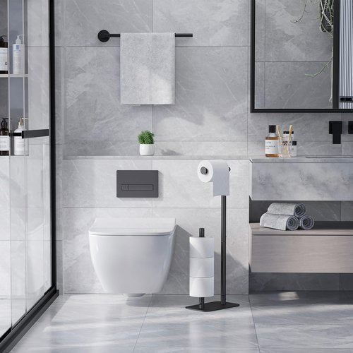 Kitsure Toilet Paper Holder - Rustproof Free Standing Design for 4 Rolls | Black Medium Size