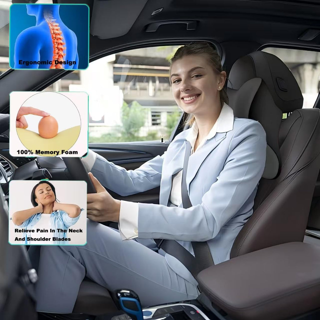 Nastravail 2 Pack Car Headrest Pillow for Neck Support, Soft Car Neck Pillow for Driving with Adjustable Strap and Removable Cover, Universal Fit Headrest Car Pillow