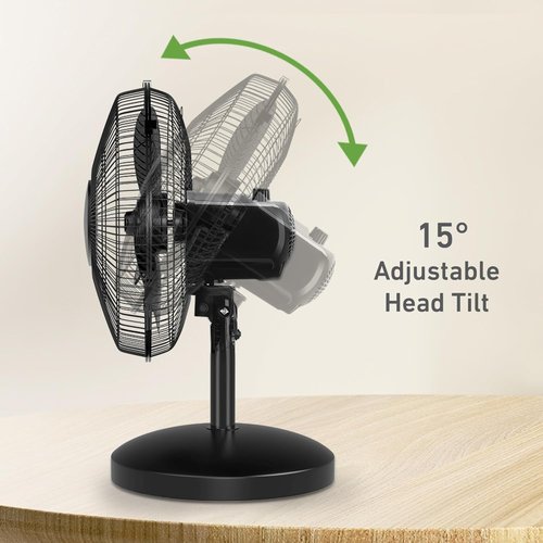 Holmes 12-Inch Oscillating Table Fan - 3 Speeds, 75° Wide Angle, Quiet Operation | Adjustable Tilt, Black